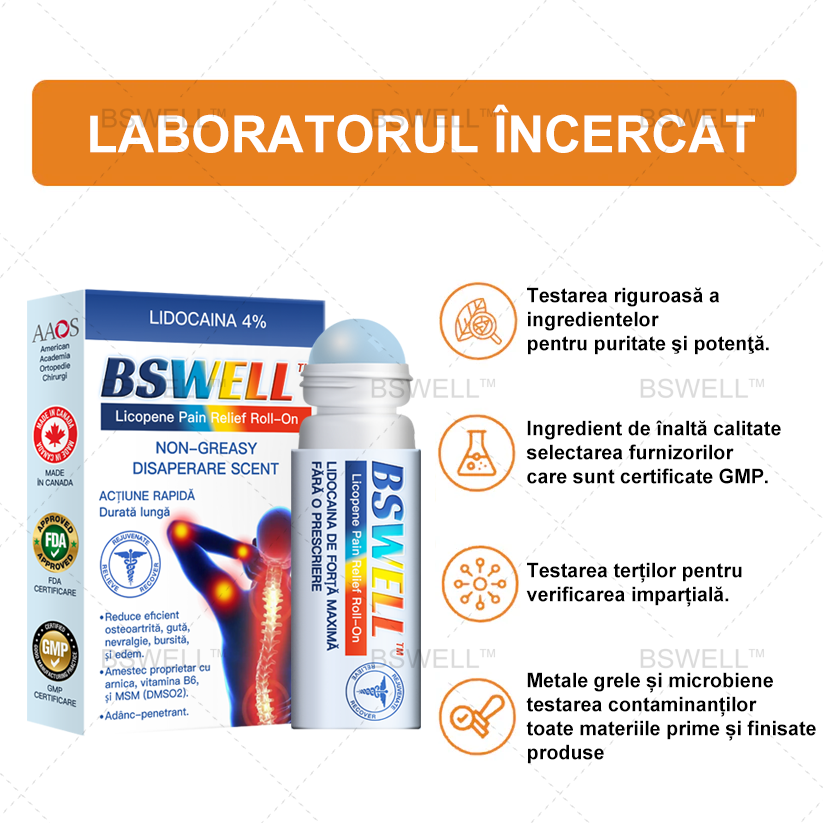 Lidocaină pentru ameliorarea durerii Roll-On Gel – (Reducerea umflăturilor articulare, durerii, rigidității, roșeaței, căldurii, durerii și oboselii articulare), Conține 4% Lidocaină, Glucozamină, MSM, Arnica, Condroitină, Vitamina K2.